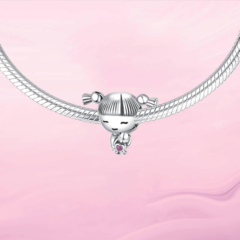 VALGACLS 925 Sterling Silver Family Love Mom Mouse Heart Charms for Bracelets Necklace Valentine's Day Mother's Day Jewelry Charm for Women - Image 2